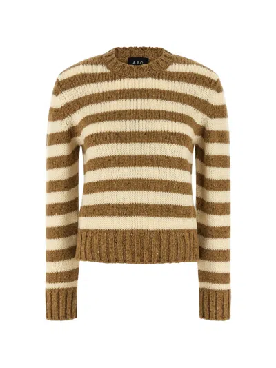 Apc Striped Crew-neck Knitted Sweater In Brown