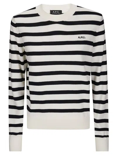 Apc Striped Crew Neck Sweater In Neutral