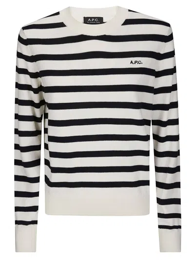 Apc A.p.c. Striped Crew Neck Sweater In White