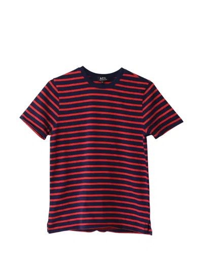 Pre-owned Apc Striped Crew-neck T-shirt In Blue