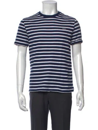 Pre-owned A.p.c. Striped Crew Neck T-shirt In Blue