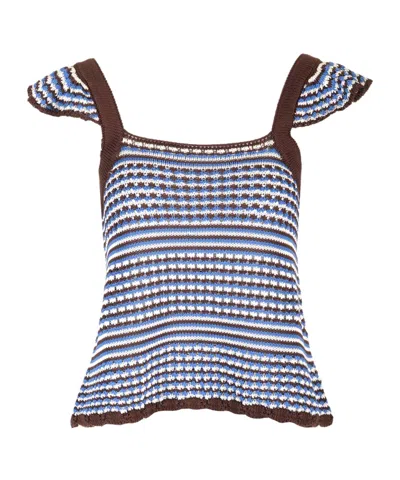 Apc Striped Crochet Top In Blue