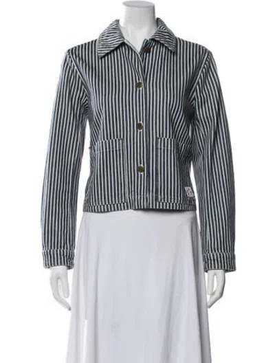 Pre-owned A.p.c. Striped Denim Jacket In White