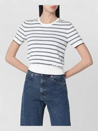 Apc Striped Crewneck T-shirt In White