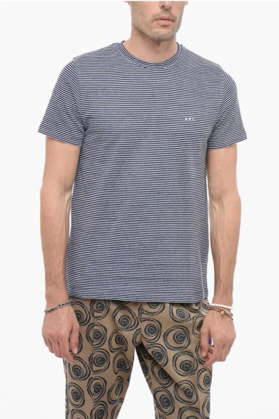 Apc Striped Linen Blend Guillermo Crew-neck T-shirt In Grey