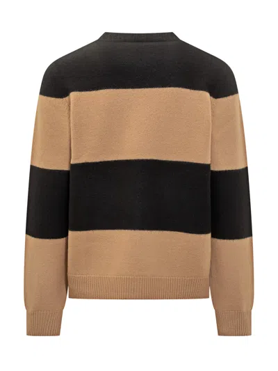 A.p.c. Apc Striped Logo Virgin Wool Sweater In Noir Camel