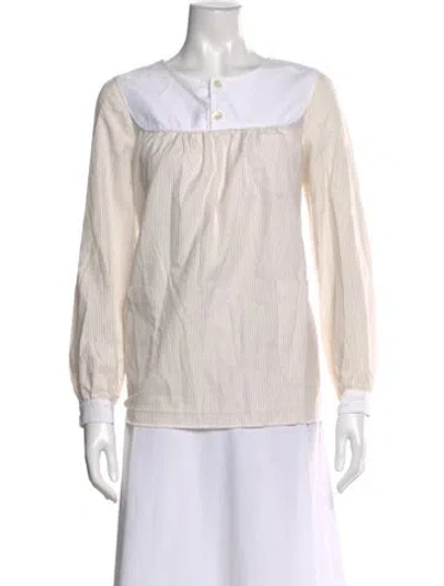 Pre-owned Apc Striped Long Sleeve Blouse In White