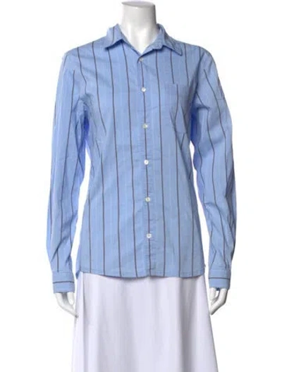 Pre-owned A.p.c. Striped Long Sleeve Button-up Top In Blue