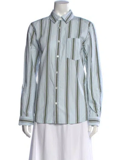 Pre-owned A.p.c. Striped Long Sleeve Button-up Top In Blue