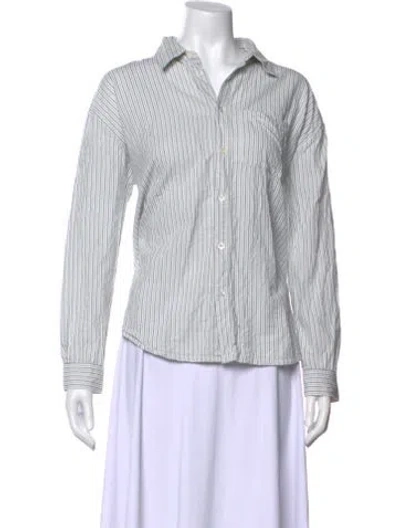 Pre-owned A.p.c. Striped Long Sleeve Button-up Top In White