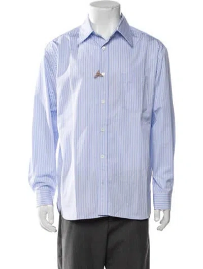 Pre-owned A.p.c. Striped Long Sleeve Dress Shirt W/ Tags In Blue