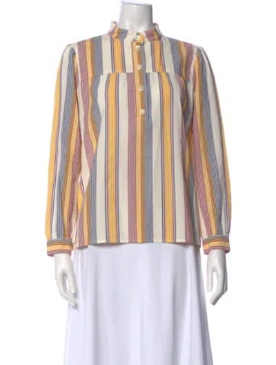 Pre-owned Apc Striped Mock Neck Blouse In Yellow