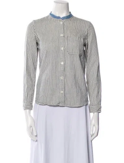 Pre-owned Apc Striped Mock Neck Button-up Top