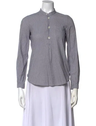 Pre-owned Apc Striped Mock Neck Button-up Top In Blue