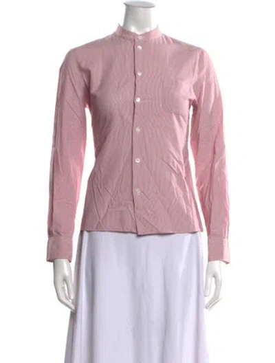 Pre-owned A.p.c. Striped Mock Neck Button-up Top In Red