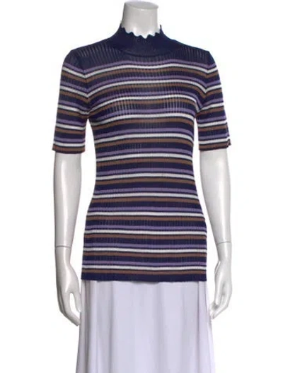Pre-owned A.p.c. Striped Mock Neck Top In Blue