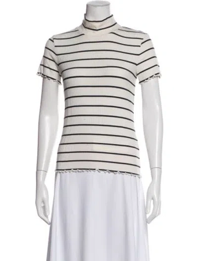 Pre-owned A.p.c. Striped Mock Neck Top In White