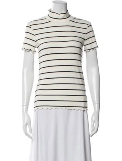 Pre-owned A.p.c. Striped Mock Neck Top In White