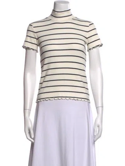 Pre-owned A.p.c. Striped Mock Neck Top In White