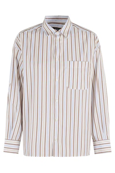 Apc A.p.c. Striped Organic Cotton Shirt In Beige