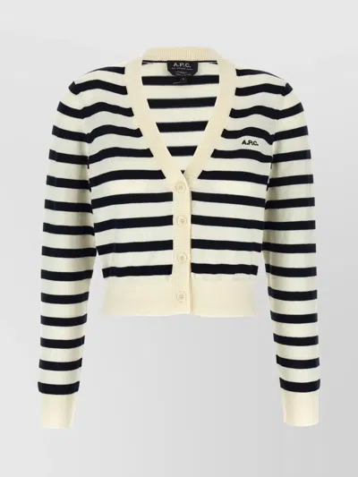 Apc Striped Pattern Knitwear Cardigan With Ribbed Cuffs In Multi