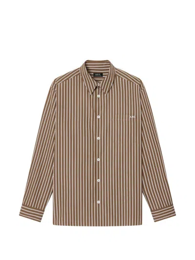 A.p.c. Striped Pocket Shirt In Brown