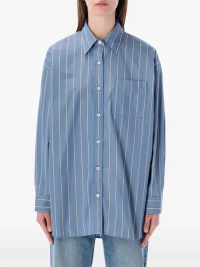 A.p.c. Striped Shirt Long Sleeves Collared Neck Pocket In Blue