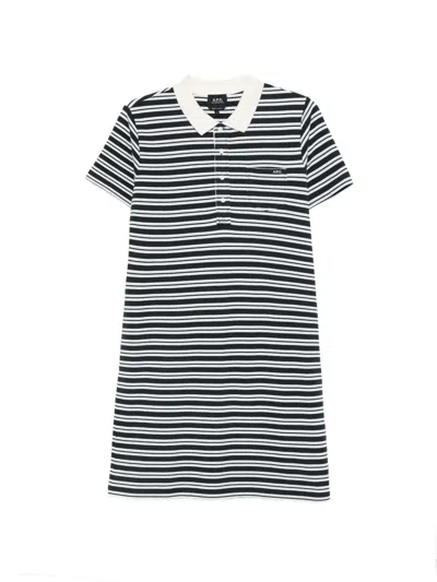 Apc Striped Polo Mini Dress In Blue