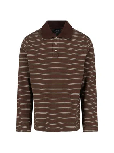 Apc Striped Polo Shirt In Brown