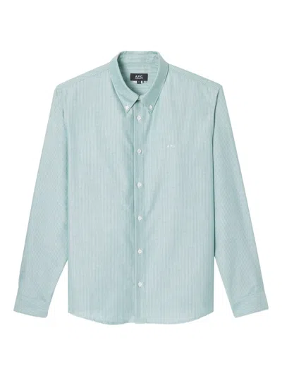 Apc Greg Button-down Collar Logo-embroidered Striped Cotton Shirt In Blue
