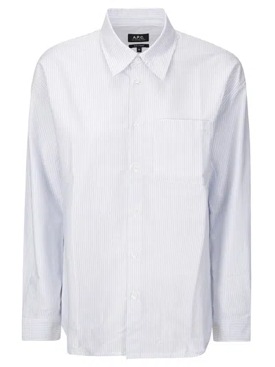 Apc A.p.c. Striped Shirt With Buttons And Front Pocket In White