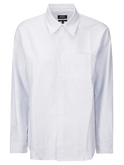 Apc Striped Shirt With Buttons And Front Pocket In White