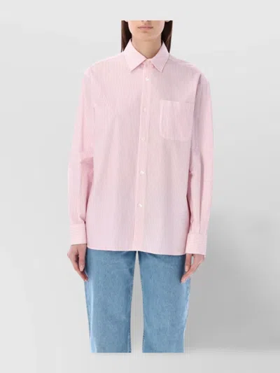 Apc Striped Shirt With Collared Neck And Pocket In Pink