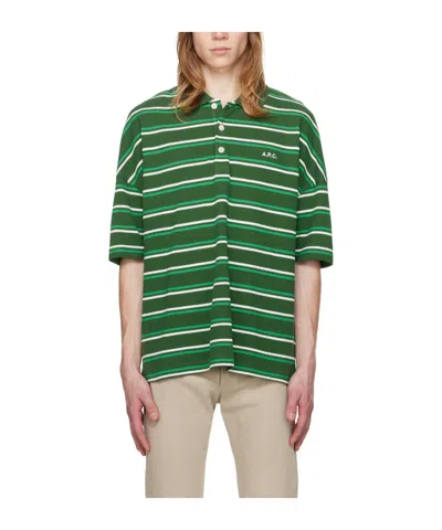 Apc Striped Short-sleeved Polo Shirt In Green