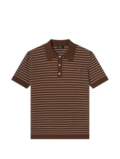 A.p.c. Tristan Logo-embroidered Striped Cotton Polo Shirt In Brown