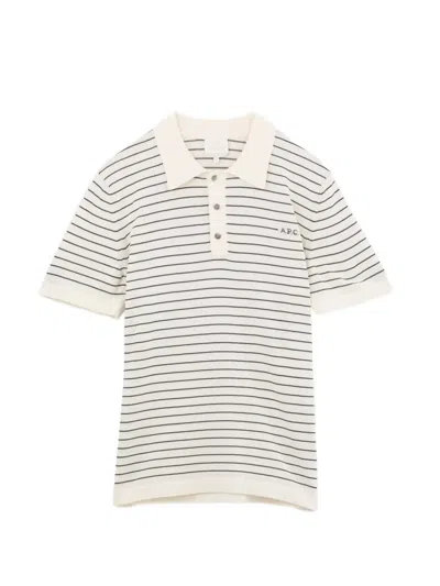 A.p.c. Striped Short-sleeve Polo Shirt In White
