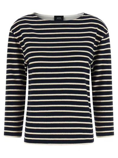 Apc Boat Neck Striped Sweater Long Sleeves In Black