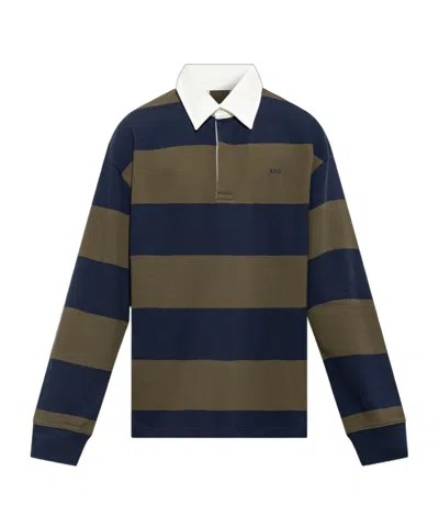 A.p.c. Isaac Logo-embroidered Striped Cotton Polo Shirt In Blue