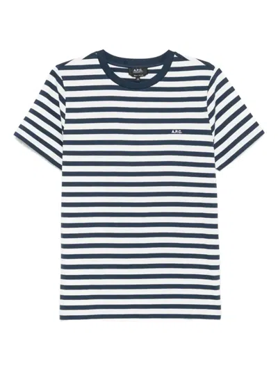 Apc A.p.c. Striped Cotton T-shirt Clothing In Blue