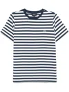 Apc A.p.c. Men Blue T-shirt With Striped Motif And Logo Embroidered On The Front In Cotton Man In White