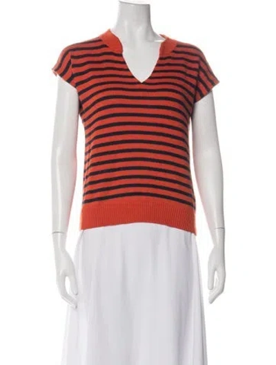 Pre-owned A.p.c. Striped V-neck Sweater In Orange