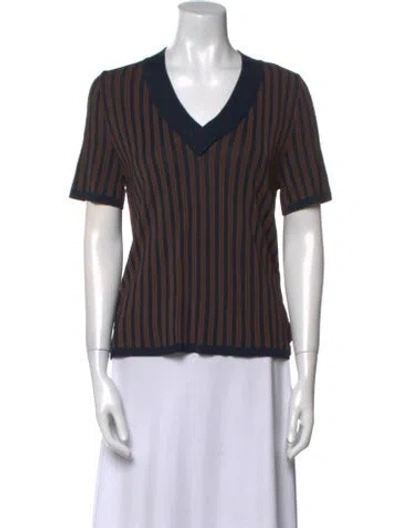 Pre-owned Apc Striped V-neck T-shirt In Brown