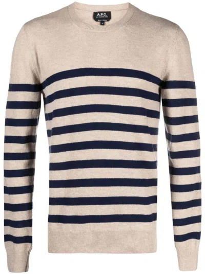 Apc Striped Wool Jumper In Neutrals