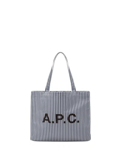 A.p.c. Striped-pattern Logo-print Tote Bag In Blue
