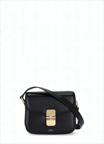 Apc Structured Black Leather Crossbody Bag With Gold-tone Clasp