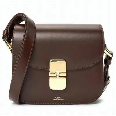 Apc Structured Brown Calf Leather Shoulder Bag