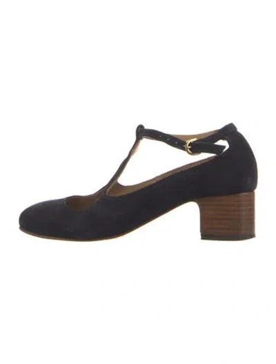 Pre-owned A.p.c. Suede T-strap Pumps In Black