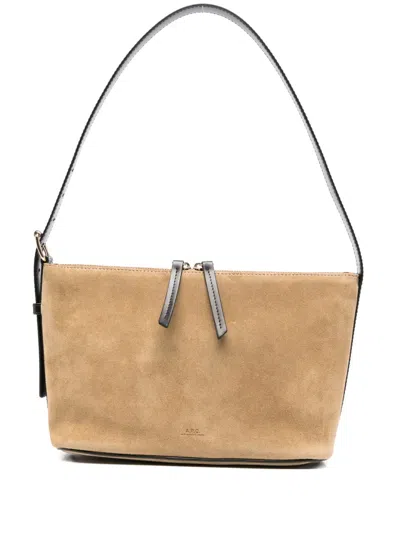 Apc Suede Zip-fastening Shoulder Bag In Neutral
