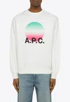 Apc White Crewneck Sweatshirt With Logo And Faded Circle Print For Men In White