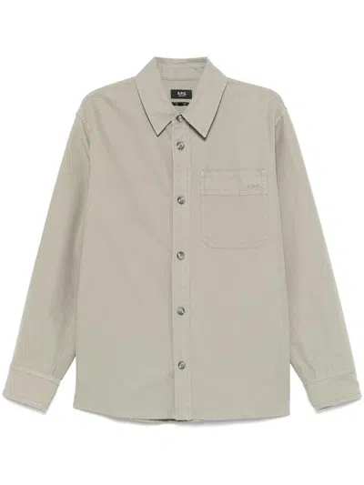 Apc A.p.c. Surchemise Basile Brodee Poitrine In Kae Gray Green